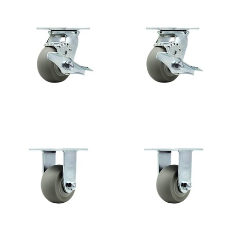 Service Caster 4 Inch Thermoplastic Rubber Caster Set with Roller Bearings 2 Brakes 2 Rigid SCC SCC-30CS420-TPRRD-TLB-2-R420-2